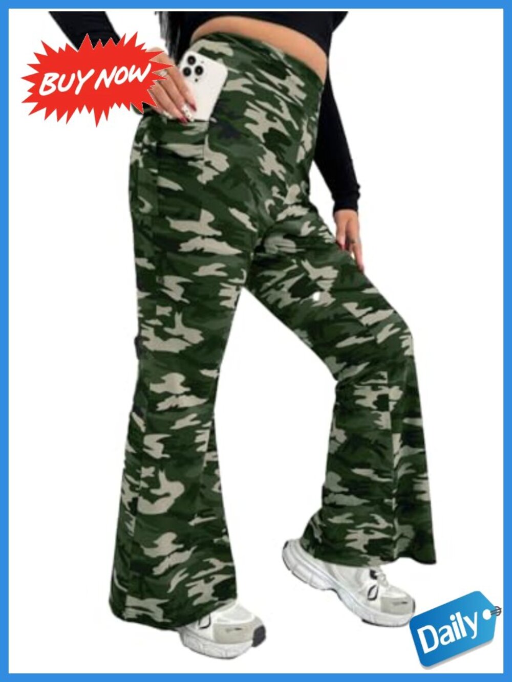 High-Waisted Cargo Pants with Pockets Flared Wide Leg Casual